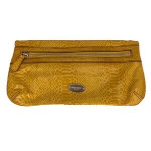 Nine West Faux Leather Snake Skin Yellow Evening Bag Purse Clutch Magnet Zip